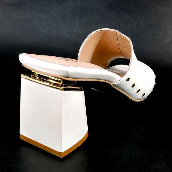 ALESSANDRO DI MARIA 🇮🇹 WOMEN'S WHITE SOFT LEATHER SUMMER MULES - Picture 5 of 8